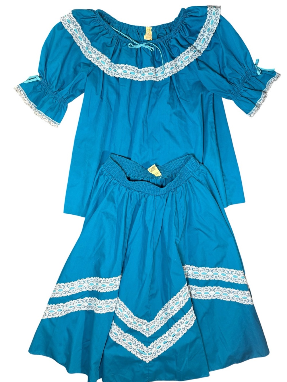 Vintage Malco Modes Blue Prairie Skirt & Peasant Top Set M